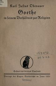 Front cover of Goethe in seinem Verhältnis zur Religion by Karl Justus Obenauer