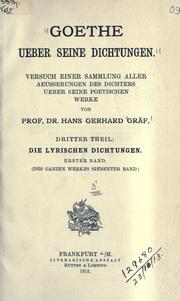 Front cover of Goethe ueber seine Dichtungen by Hans Gerhard Gräf