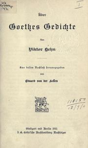 Cover of Über Goethes Gedichte by Victor Hehn