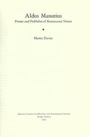 Cover of Aldus Manutius by Davies, Martin