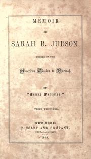 Cover of Memoir of Sarah B. Judson by Emily C. Judson