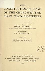 Front cover of The constitution & law of the church in the first two centuries by Adolf von Harnack