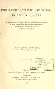 Front cover of Philosophy and popular morals in ancient Greece by Dobbs, Archibald Edward