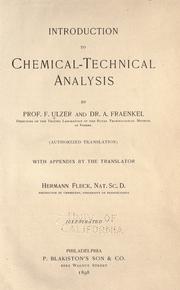 Cover of Introduction to chemical-technical analysis by F. Ulzer