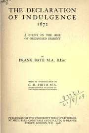 Front cover of The Declaration Of Indulgence, 1672 by Frank Bate