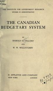 Front cover of The Canadian budgetary system by Harold Garrison Villard