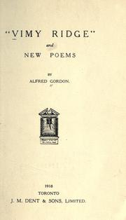 Front cover of "Vimy Ridge" and new poems by Gordon, Alfred