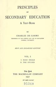 Cover of Principles of secondary education by De Garmo, Charles