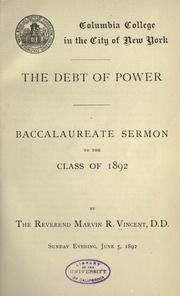 Front cover of The debt of power by Marvin Richardson Vincent