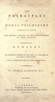 Front cover of The principles of moral philosophy investigated by Thomas Gisborne