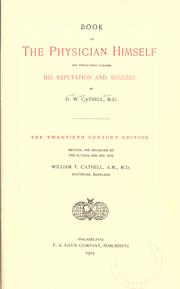 Cover of Book on the physician himself by D. W. Cathell