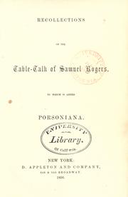 Front cover of Recollections of the table-talk of Samuel Rogers by Samuel Rogers
