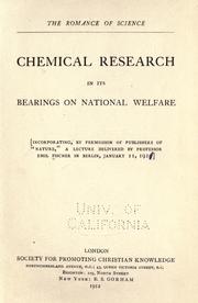 Cover of Chemical research in its bearings on national welfare by Fischer, Emil
