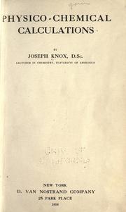 Cover of Physico-chemical calculations by Joseph Knox