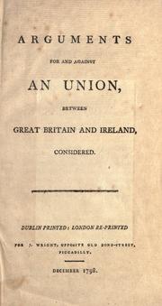 Front cover of Arguments for and against an union, between Great Britain and Ireland, considered by Cooke, Edward