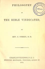 Front cover of Philosophy of the Bible vindicated by O'Brien, Cornelius Abp.