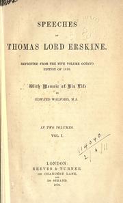 Front cover of Speeches of Thomas Lord Erskine by Thomas Erskine