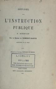 Front cover of Coup-d'oeil sur l'instruction publique a Menin. -- by Aime Louis Fidele Rembry-Barth