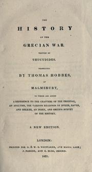 Front cover of The history of the Grecian war by Thucydides