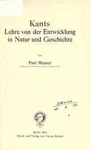 Front cover of Kants Lehre von der Entwicklung in Natur und Geschichte by Paul Menzer