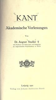 Front cover of Kant, akademische Vorlesungen by August Stadler