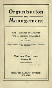 Cover of Organization and management by Lee Galloway