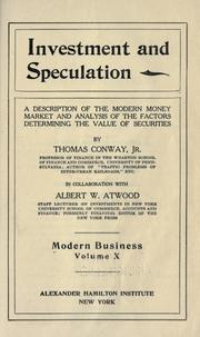 Front cover of Investment and speculation by Conway, Thomas Jr.