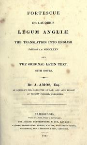Front cover of De laudibus legum Angliae by Fortescue, John Sir
