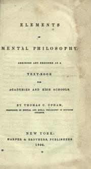Cover of Elements of mental philosophy by Thomas Cogswell Upham