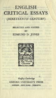 Front cover of English critical essays (nineteenth century) by Edmund David Jones