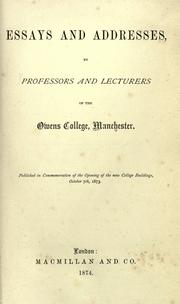 Front cover of Essays and addresses by Owens College