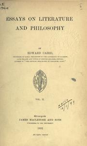 Cover of Essays on literature and philosophy by Edward Caird