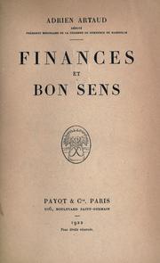 Front cover of Finances et bon sens by Adrien Jean Marie Artaud