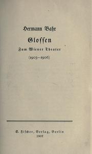 Front cover of Glossen zum Wiener Theater (1903-1906) by Hermann Bahr