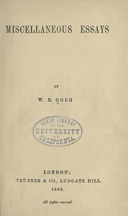 Cover of Miscellaneous essays by William R. Greg