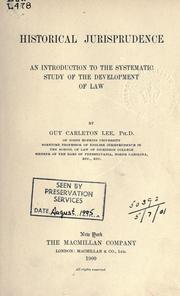 Cover of Historical jurisprudence by Guy Carleton Lee