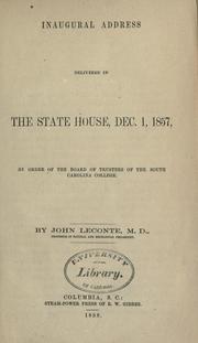 Front cover of Inaugural address delivered in the state house, Dec. 1, 1857 by John Le Conte