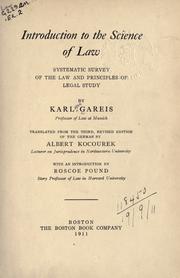 Front cover of Introduction to the science of law by Karl Gareis