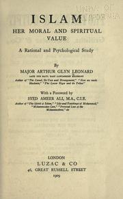 Cover of Islam, her moral and spiritual value by Arthur Glyn Leonard