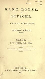 Front cover of Kant, Lotze and Ritschl by Leonhard Stählin