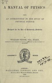 Front cover of A manual of physics by William Peddie
