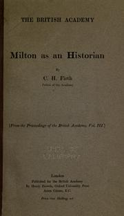Front cover of Milton as an historian by Firth, C. H.