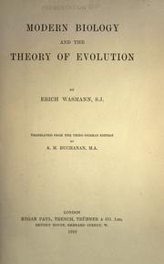 Front cover of Modern biology and the theory of evolution by Wasmann, Erich