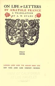 Cover of On life & letters by Anatole France