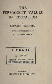 Cover of The permanent values in education by Kenneth Richmond