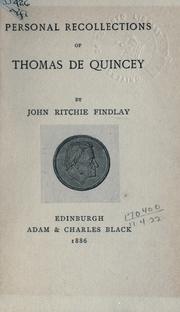 Front cover of Personal recollections of Thomas De Quincey by John Ritchie Findlay