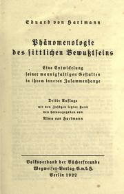Front cover of Phänomenologie des sittlichen Bewusstseins by Eduard von Hartmann