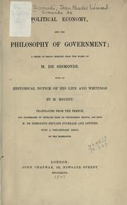 Cover of Political economy, and the philosophy of government by Jean-Charles-Léonard Simonde Sismondi