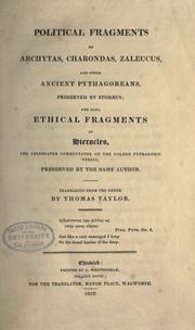 Front cover of Political fragments of Archytas, Charondas, Zaleucus, and other ancient Pythagoreans, preserved by Stobæus; and also, Ethical fragments of Hierocles ... preserved by the same author by Taylor, Thomas
