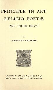 Cover of Principle in art, Religio poetæ and other essays by Coventry Kersey Dighton Patmore